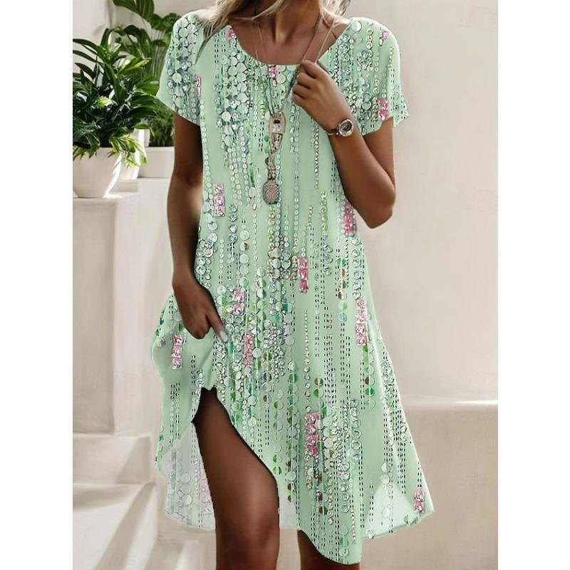 

YYFS Женская мода Лето Весна Цветочный узор Принт Короткие рукава О-образный вырез Свободная талия Повседневные платья XXXXXL