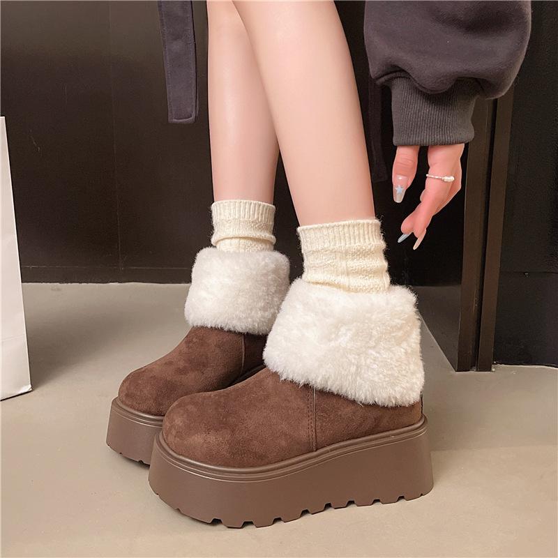 Dámské měkké elastické zimní teplé studené polstrované sněhule silná podrážka protiskluzové nošení venkovní volnočasové sportovní kožešinové bavlněné boty