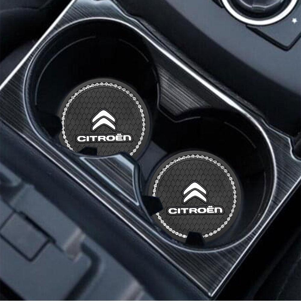 1/2pcs Car Coaster Water Cup Slot Non-Slip Mat Pad Emblem Interior Accessories For Citroen C4 C4L VTS C-ELYSEE C3-XR C1 C2 C3 C6