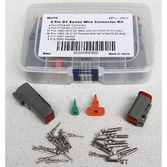4 Pin DT Series Wire Connector Kit Sealed Male and Female Auto Waterproof Electrical Wire Connector Plug 16-22 AWG,Gray -48Pcs-4Sets