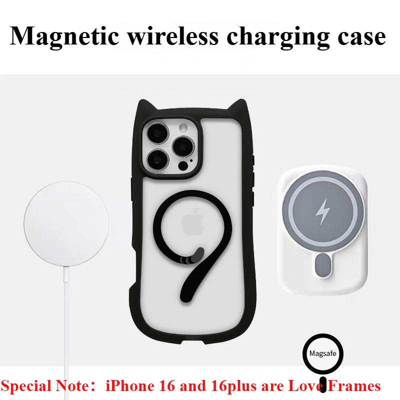 3D Cat Ear Magnetic Charging Case for IPhone 17 16 15 14 13 12 11 Pro Max 16 Plus 13 MiNi 17Air Transparent PC TPU Armor Cover