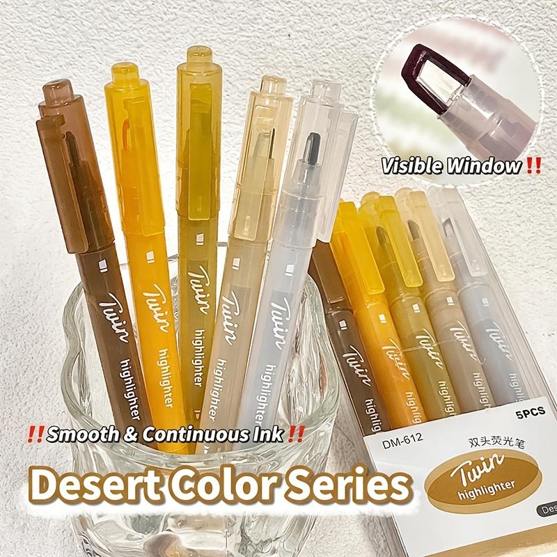 5-Pack Dual-Tip Highlighters with Viewing Window, Suitable for Eye-Friendly Colored Highlighters, Fluorescent Markers, Marking Pens, Highlighting Pens
