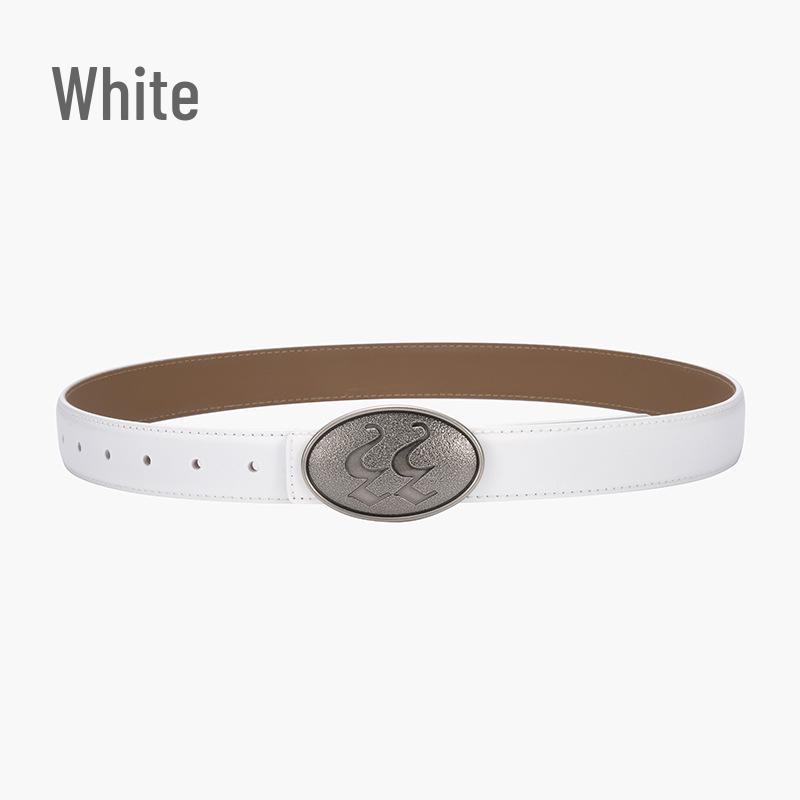 Korean Style Women's Antique Leather Belt with Oval Silver Buckle - Simple Cowhide Waist Belt for Ladies' Jeans and Shirts