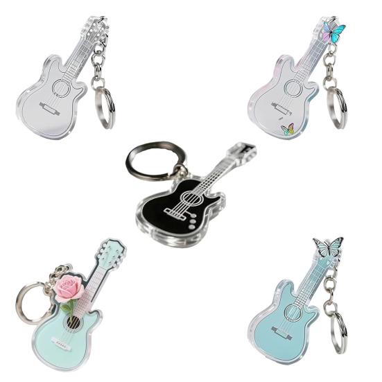 1/5Pcs Rose Guitar Keychain 2D Mini Guitar Charm Key Chain