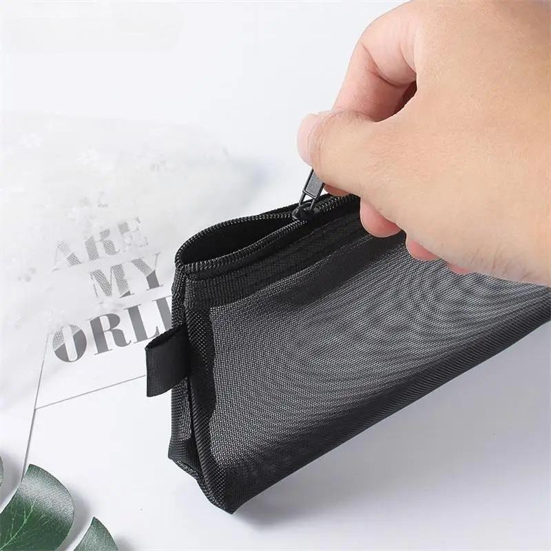 1Pc Simple Transparent Portable Mesh Pencil Case Office Storage Bag Student Pen Bag School Supplies Stationery Bag