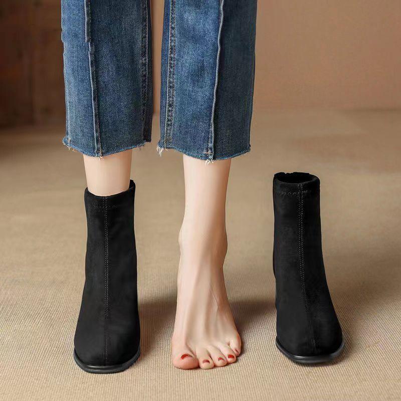 Fashion Women's Ankle Boots Combat Booties Punk Style Female Short Shoes Suede Sexy Black New Rock Winter 2024 Boot Chic and Elegant Pu