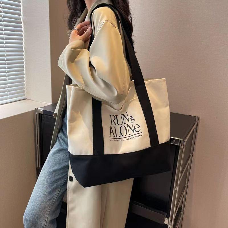 Borsa a Tote in Tela da Donna, Borsa a Spalla di Grande Capacità, Borsa da Shopping Casual in Cotone, Borsa da Viaggio Riutilizzabile con Tasca