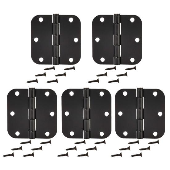 1/5Pcs Rounded Matte Black Door Hinges Flat Iron Bifold Residential Standard Bedroom Indoor House Door Hardware Essentials Accessories