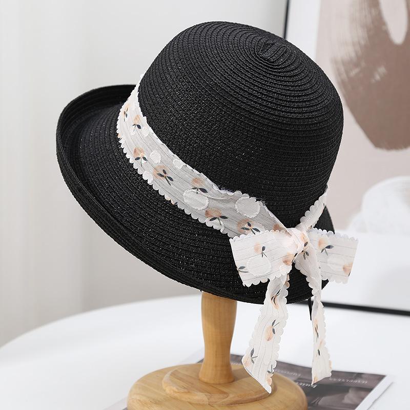 

Узкий уличный солнцезащитный козырек, солнцезащитный крем, дышащая пляжная шляпа от солнца, сезон приливов, бант с оборками, тесьма, плетеная соломенная шляпа для женщин M（56-58cm）