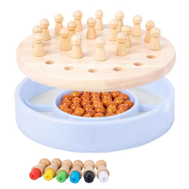 Multifunctional Diamond Chess Board Games Puzzles for Kids Color Memory Chess Children Educational Wooden Toys