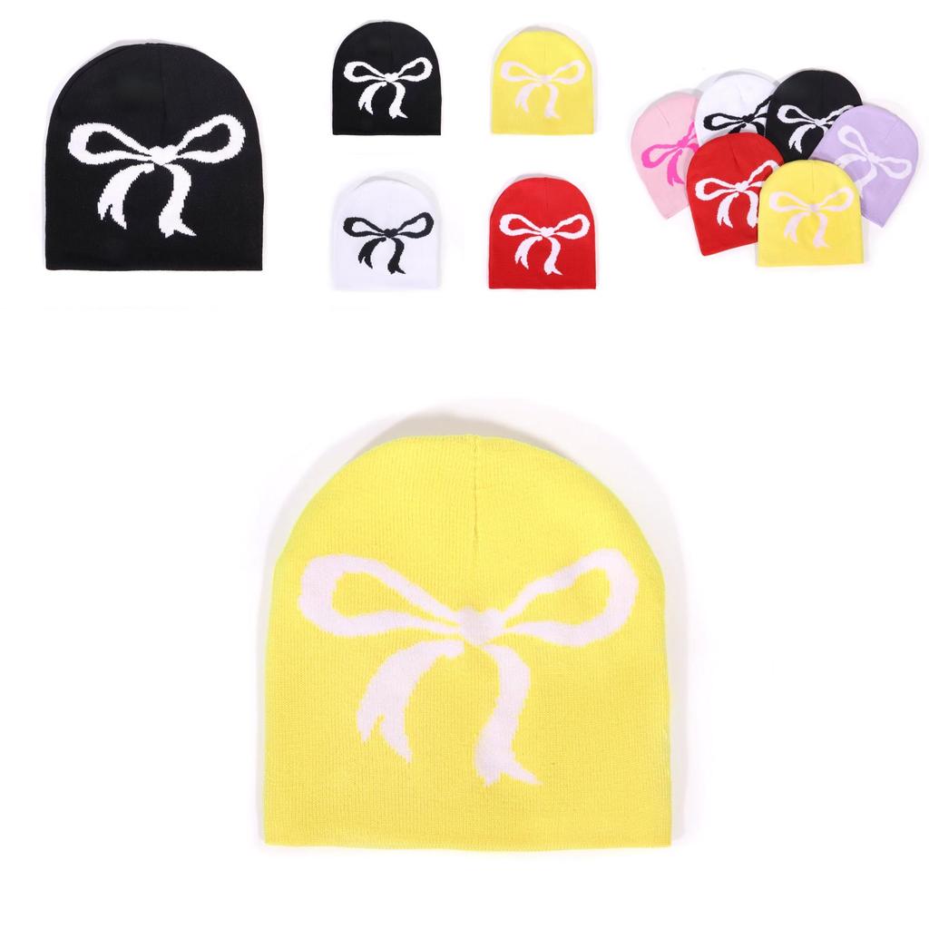 Acrylic Knitted Hat With Bow Detail For Autumn Casual And Outdoor Use