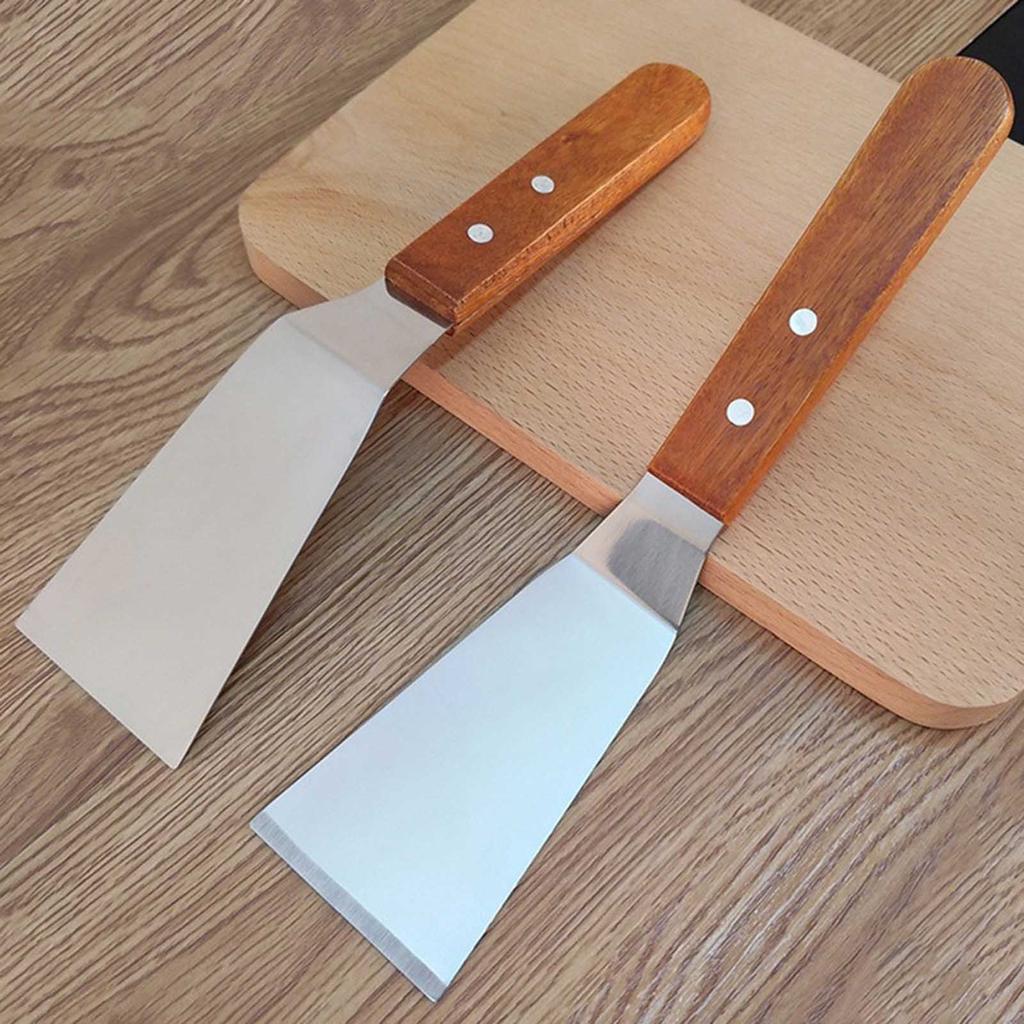 Küchengeräte Edelstahl Bratspatel mit Holzgriff Küchen Kochutensilien BBQ Schaufel Spatel Zubehör
