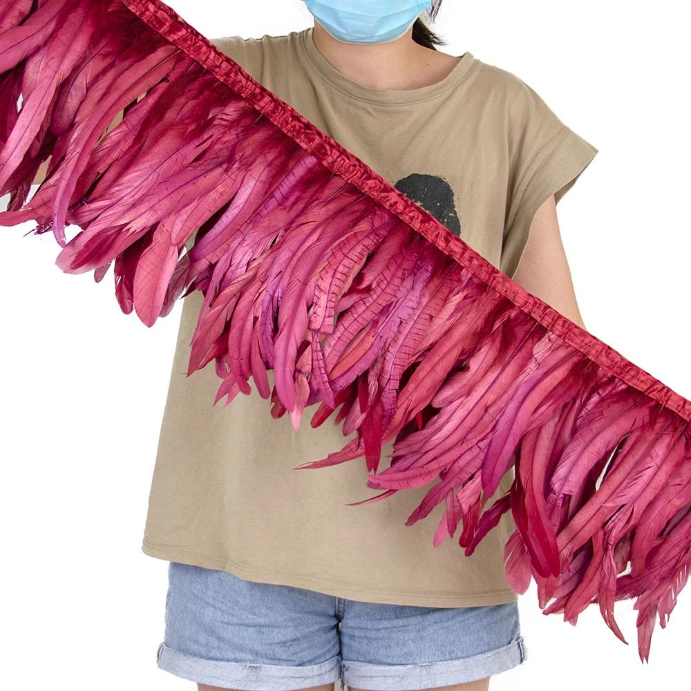 2Meters 25-30CM Rooster Tail Feather Tassel Trim for Wedding Party Dress Handicraft Accessory Cock Plumes Ribbon Chicken Feather