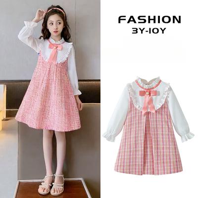 Girls' Fashionable Dress, Spring and Autumn Children's Cute Bow Princess Dress