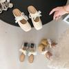 Fashion Baotou Flat Shoes Women Fashion Square Head Shallow Mouth Lace Lace-up Butterfly Knot Soft Sole Non-slip Slippers