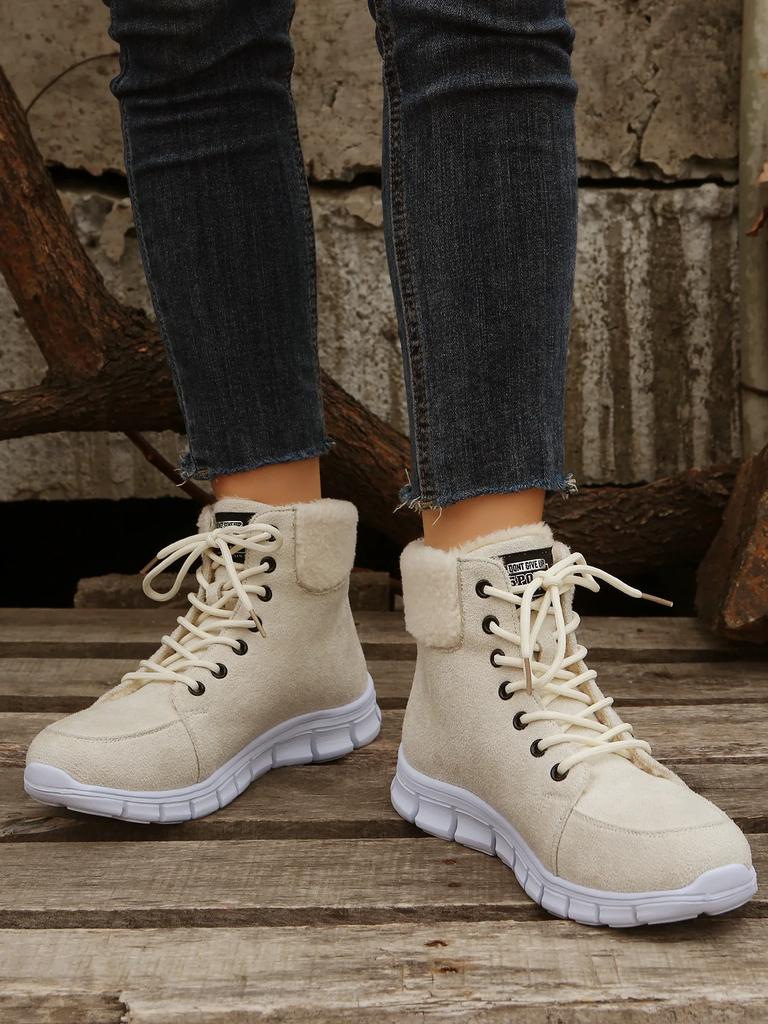 Women Casual Boots Women Round Toe Lace Up Boots  Autumn Winter Snow Boots Women Fur Low Heels Boot Botas Mujer Plus Size2024