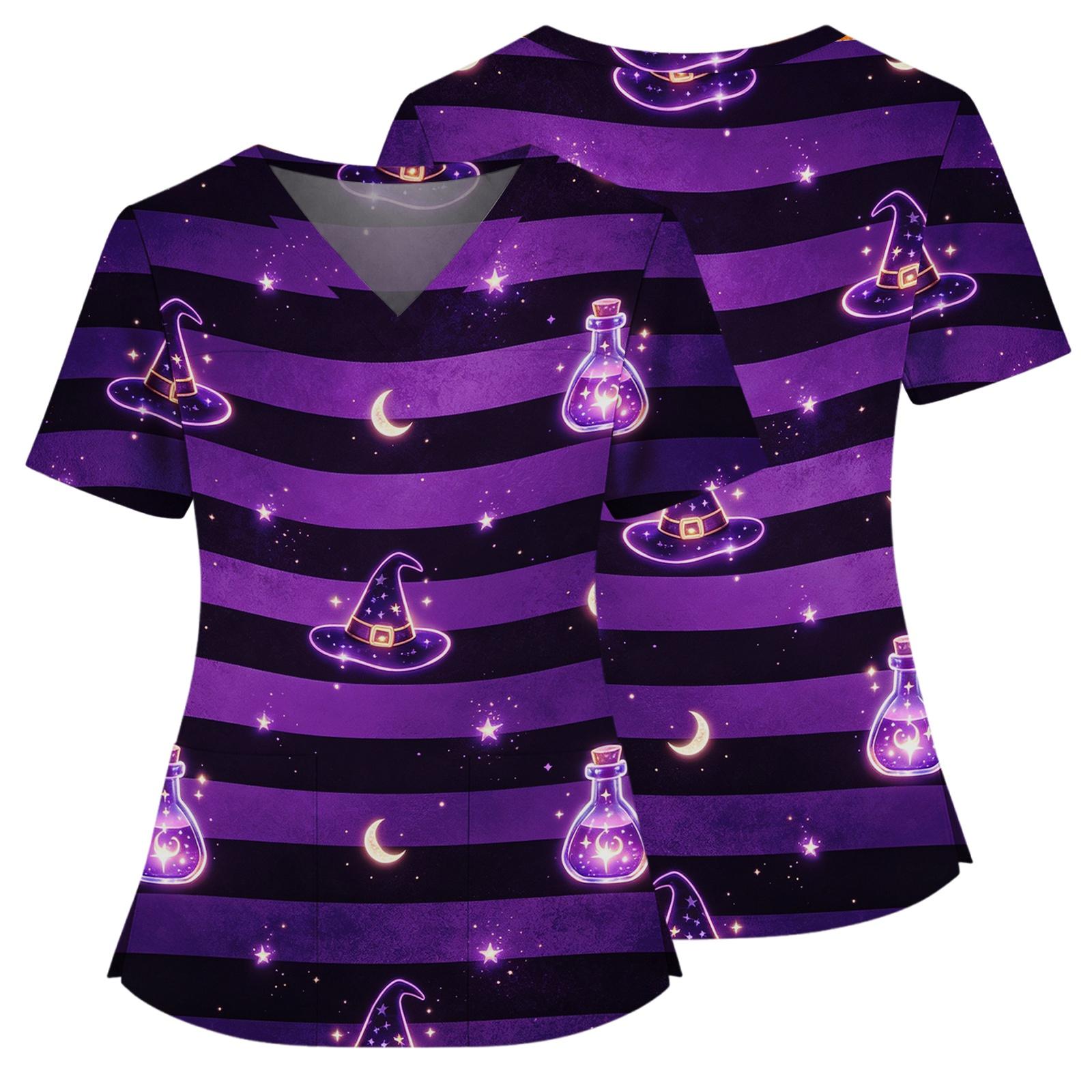 Women s Halloween Costume Top V-Neck Short Sleeve with Pockets and Side Slit XXL