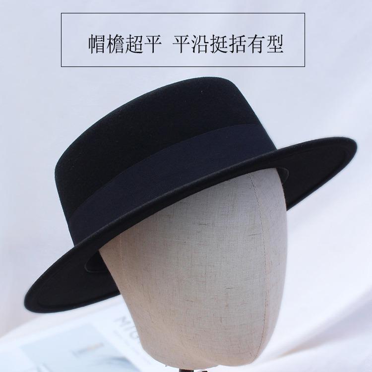M Letter Decorative Hat Women's Autumn and Winter Versatile Short-brimmed Top Hat Woolen Flat-brimmed Hat French Flat-top Hat Men's Short Hair
