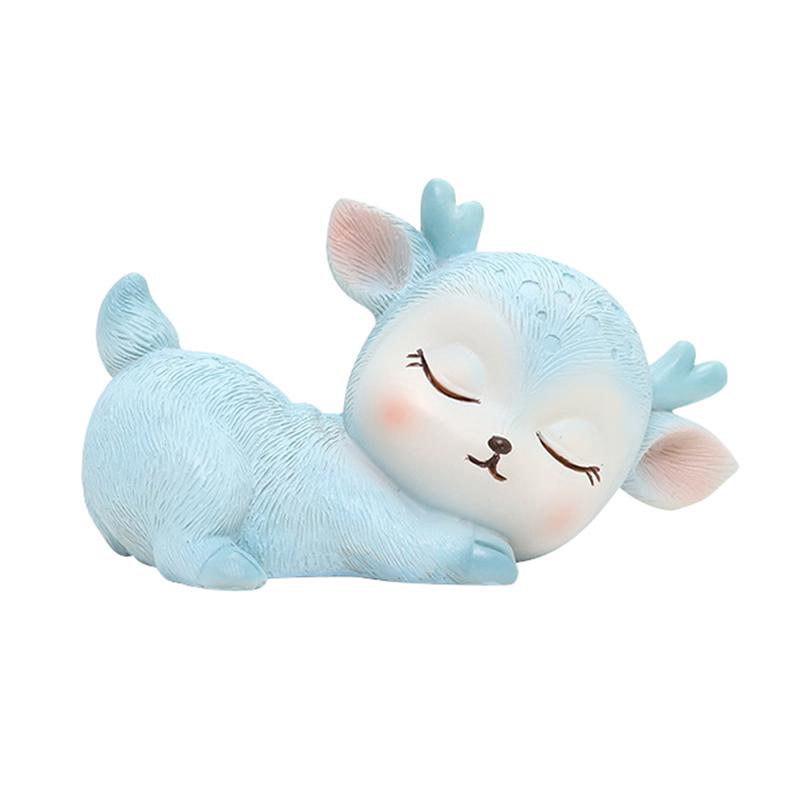 1PC Car Small Ornaments Sleeping Cute Deer Animal Tabletop Home Decoration Resin Crafts Cake Baking Cartoon Decor