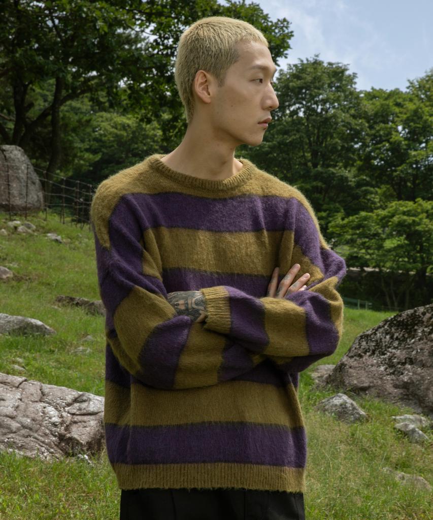 XTONZ Xtk036 Allen Striped Mohair Knit (Khaki/Purple)