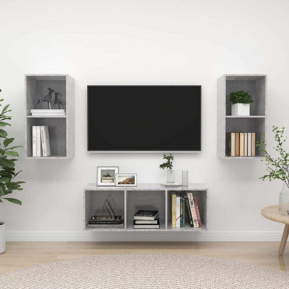 Ensemble de meuble TV 3 pcs  béton Bois d'ingénierie