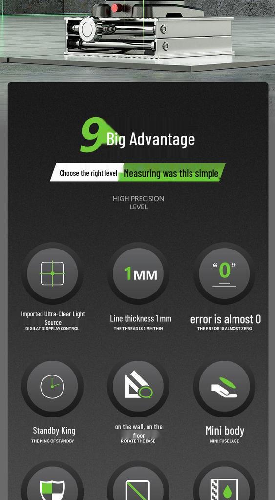 16-Line High-Precision Outdoor Green Laser Level with Strong Light and 12 Infrared Wall Stickers