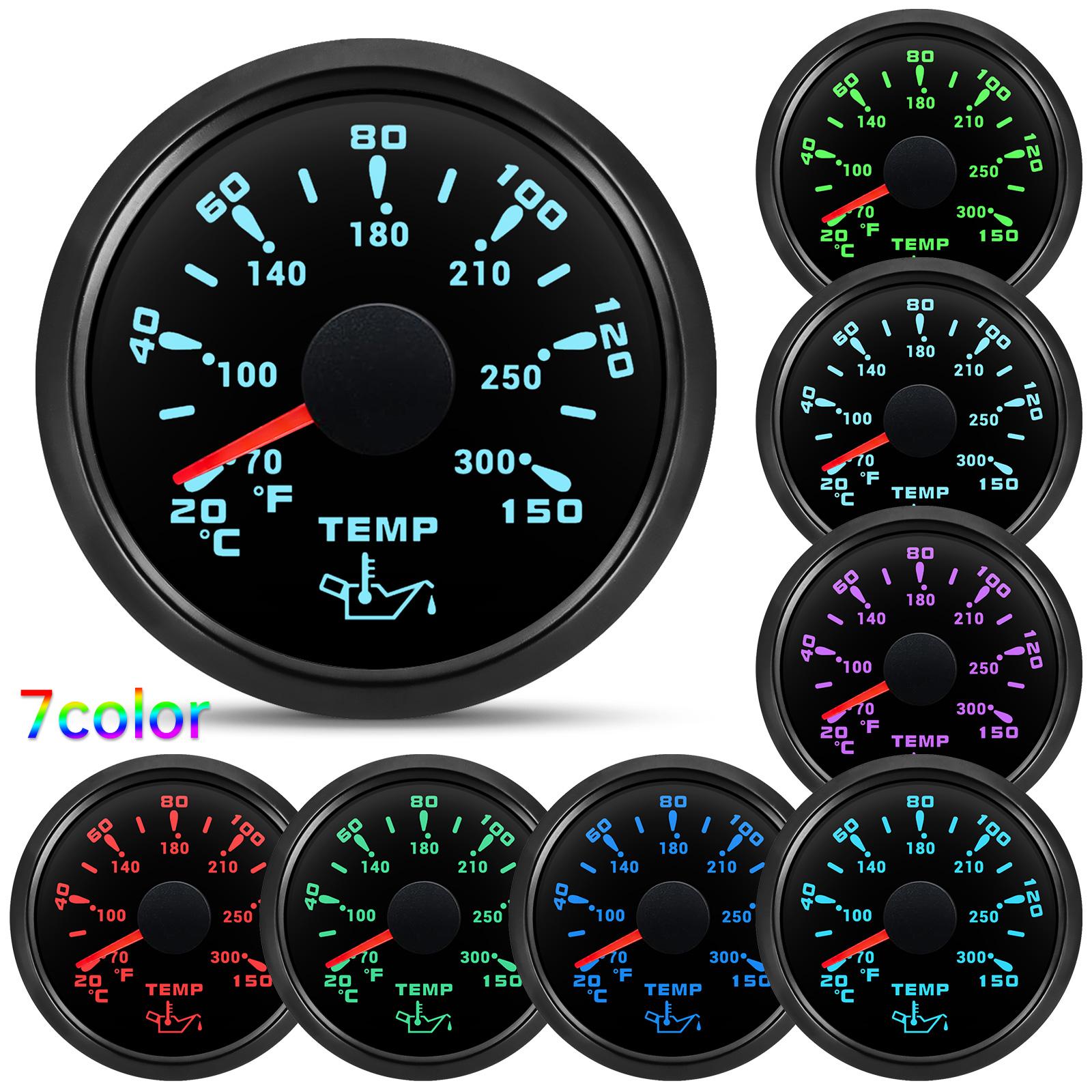 7 Color Backlight 52 mm Auto Marine Oil Temperatur Gauge 20~150 Celsius Oil Temp Gauge Meter for Marine Boat Yacht Car 9~32V чёрный