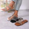 Summer Women's Square Headed Rhinestone Flat Bottomed Beach Slippers