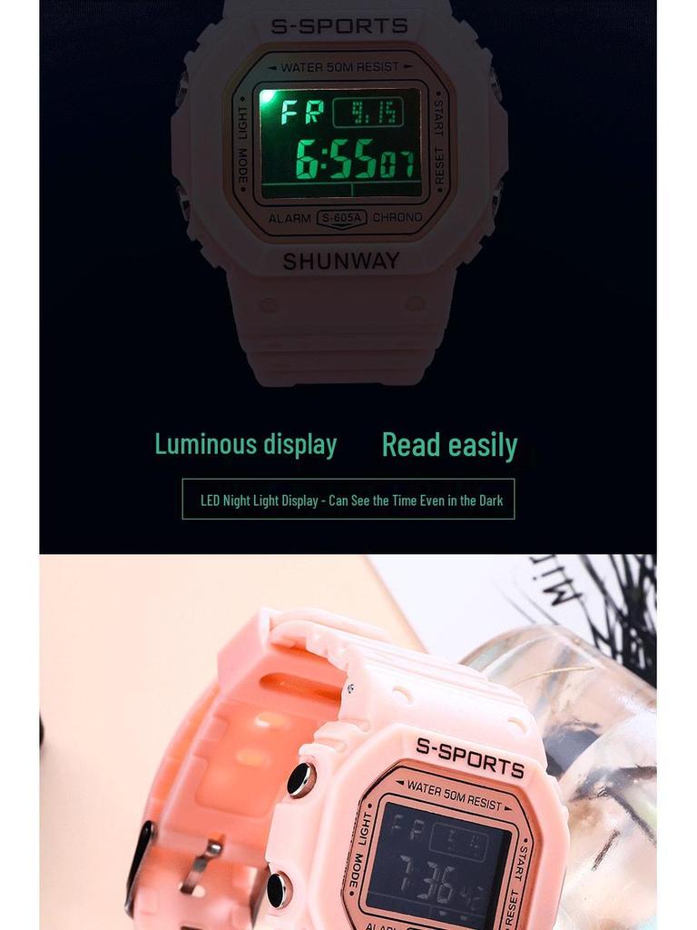 Korean Style Square Sports Watch for Students - Jelly Color, 50M Waterproof, Fashionable Design