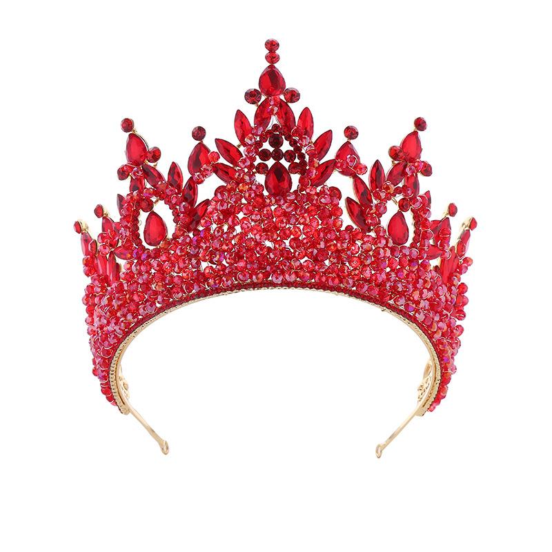 

Зимняя красная свадебная корона, металлическая корона со стразами, свадебный головной убор, комплект из трех предметов, ретро, ​​новые свадебные аксессуары в китайском стиле