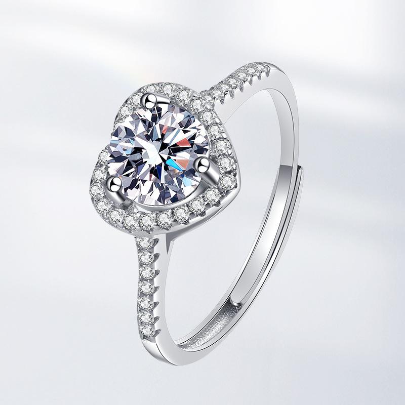 Heart-Shaped Moissanite Diamond Ring - Unique Women's Open Design, European & American Style Accessories