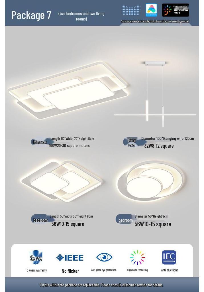 Cream Minimalist Smart Ceiling Light for Living Room - 2022 Popular Style Lighting Fixture Package