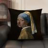 Copricuscino Mona Lisa con Perle Ragazza Lino Naturale Tessuto Biologico Stampa Double-Sided Divano Decorazione Casa Federa Regalo