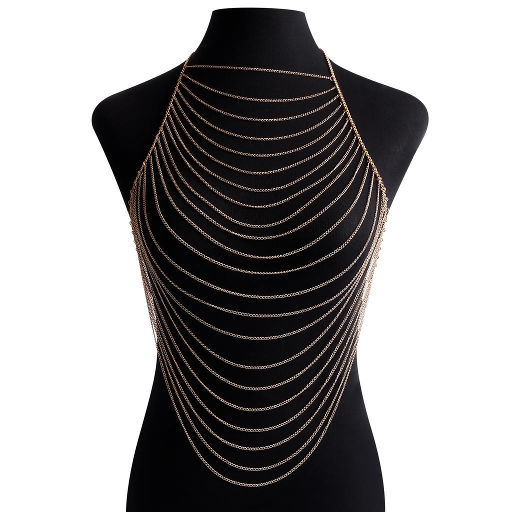 Simple And Fashionable Multi-layer Tassel Chain Sexy Chest Chain Sexy Exaggerated Bikini Halter Neck Body Chain For Women