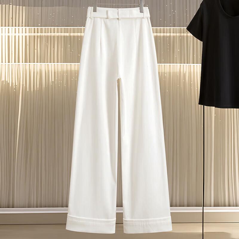 Women's High-Waisted Rolled-Edge Straight-Leg Casual Pants