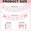 2pcs Welcome Baby Banner, Pre-Strung Pink Bow Welcome Baby Sign Hanging Banner Perfect Decorations and Photo Props for Girls Babies Shower Gender