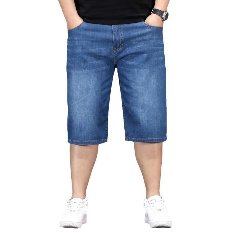 Pantaloncini in denim lavato da uomo, nuovi, alla moda, blu, per primavera ed estate, sottili, casual, versatili, larghi e larghi, taglie forti, per uomo.