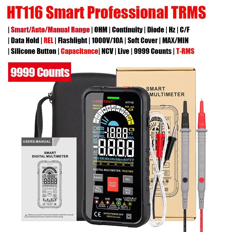 

Digital Multimeter 9999 Counts T-RMS largy Large LCD Color Display HT116 Ohm Hz Capacitance REL AC DC DMM professional Tester