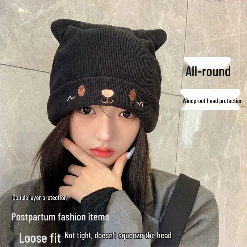 Postpartum Women's Knitted Autumn/Winter Beanie - Woolen Hat for Smaller Face Look