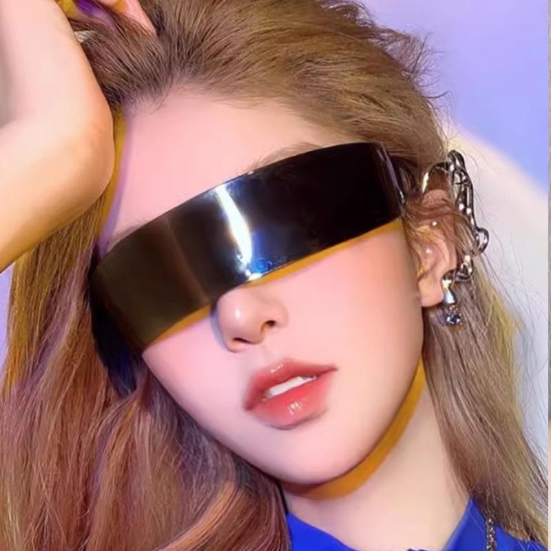 Futuristic Sunglasses Funny Mirrored Party Glasses Futuristic Rimless Eyeglasses for Women Men Halloween Cosplay Party