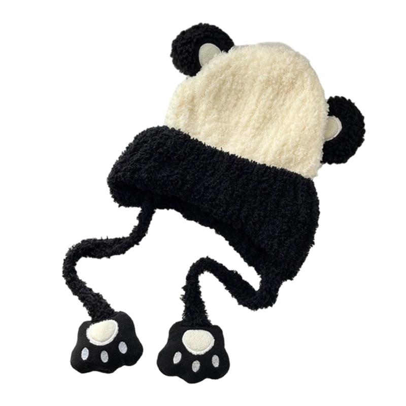 Autumn Winter Warm Hat with Earflap and Chin Strap Ties Cute Cartoon Beanie Cap Soft Bonnet Warm Headwear for Kids