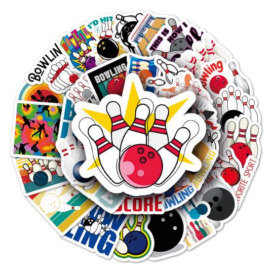 50Pcs Bowling Ball Stickers Various Lovely PVC Adhesive Removable Ball Decals DIY Decoration Waterproof Scrapbook Luggage Water Cup Sports Graffiti
