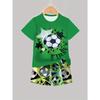 Boys' 3D Printed Soccer  Graphic T-Shirt  Shorts Set - Green  Casual Summer Outfit