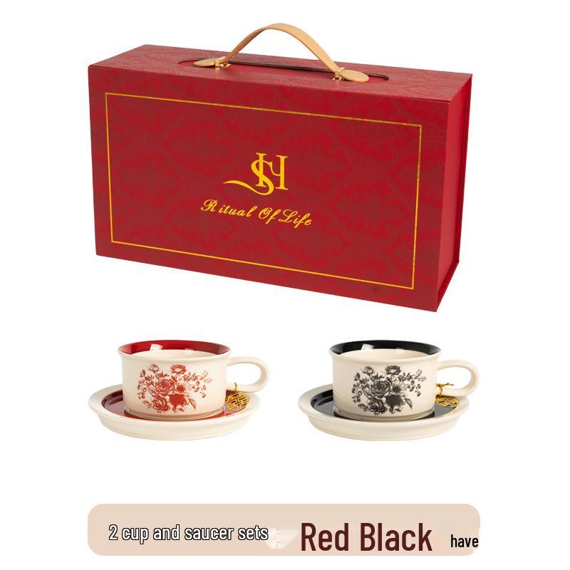 Elegant Retro Ceramic Coffee Cup and Saucer Set - Ideal Gift for Afternoon Tea