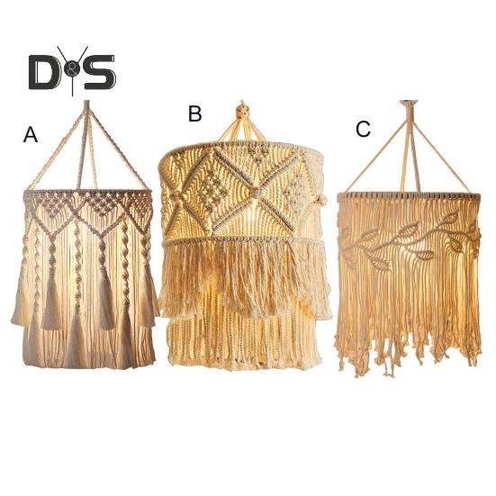 Boho-Lampenschirm, geflochten, handgefertigt, Makramee, Bohemian-Lampenschirm, Baumwollseil, Hängelampenschirm für Schlafzimmer, Wohnzimmer, Dekoration