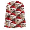 Women's Fashion Hem Slit Casual Christmas Printed Round Neck Long Sleeve Top