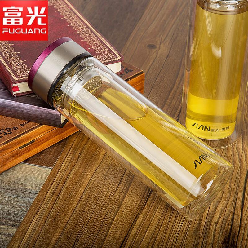 FUGUANG Double-Layer Glass Portable Tea Water Bottle