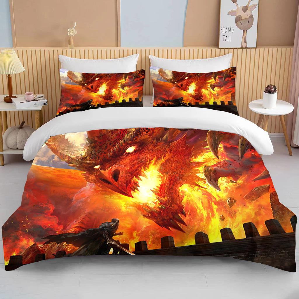 Angry Firedragon Kids Duvet Cover Collection Uk Single Double King Us Twin Full Queen Anime With Bed Linen Bedding Set