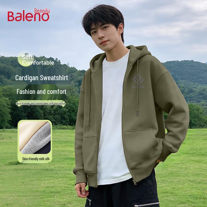 Baleno Men's Retro Loose Fit Heavyweight Cardigan Sweatshirt
