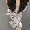 (Double layer) ink butterfly dress summer Korean version new pleated waist thin sleeveless vest long dress women